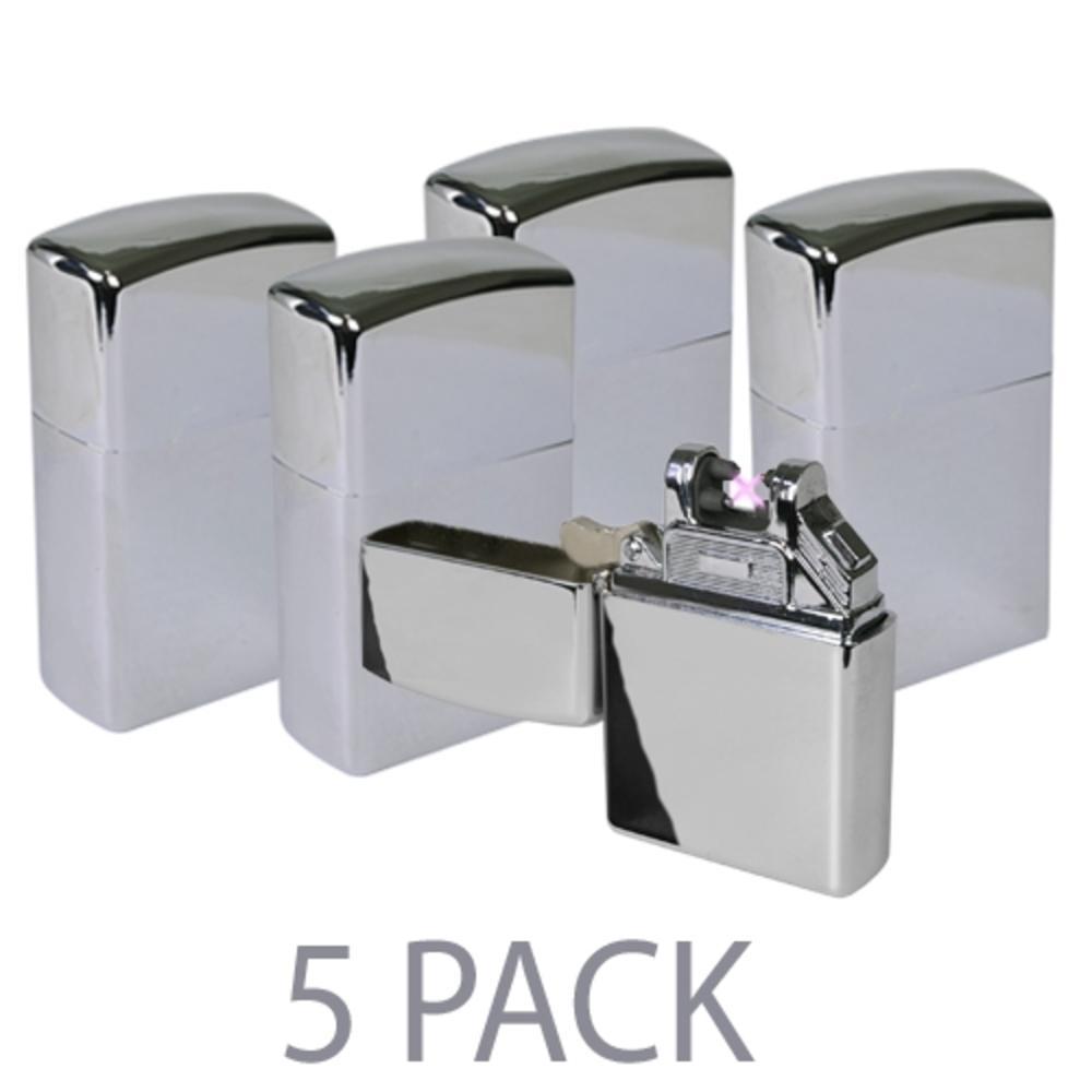 (5-Pack) Imaginary Flameless Wind Proof Electric Plasma Lighter (Silver)